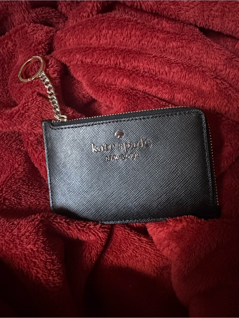 kate spade Black Saffiano Zip Card Case with Keyring